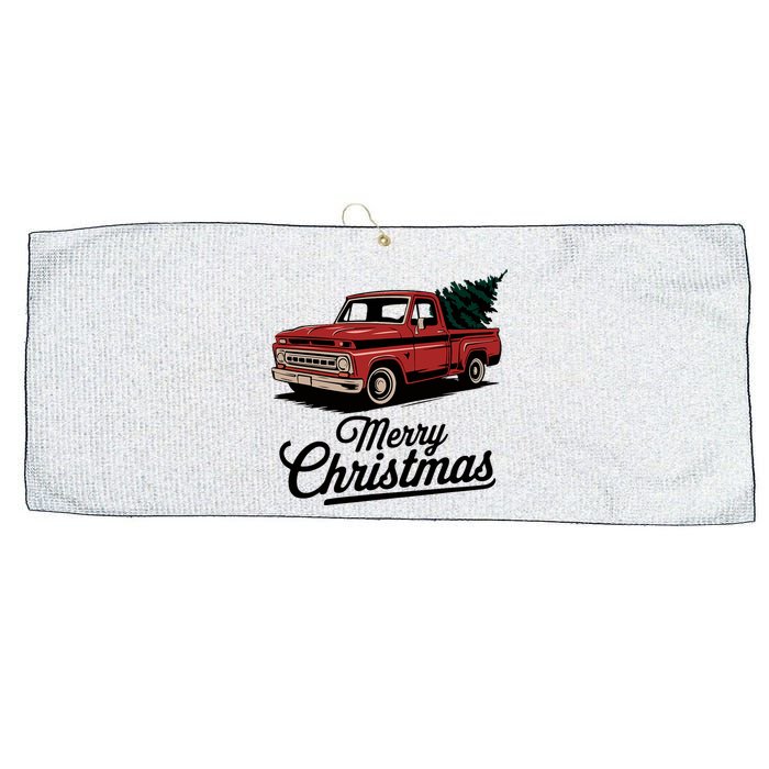 Red Pickup Truck Christmas Tree Vintage Christmas Large Microfiber Waffle Golf Towel