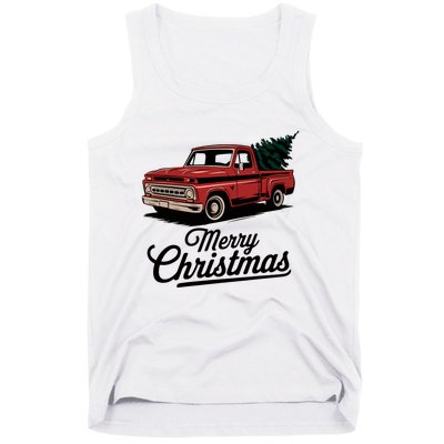 Red Pickup Truck Christmas Tree Vintage Christmas Tank Top