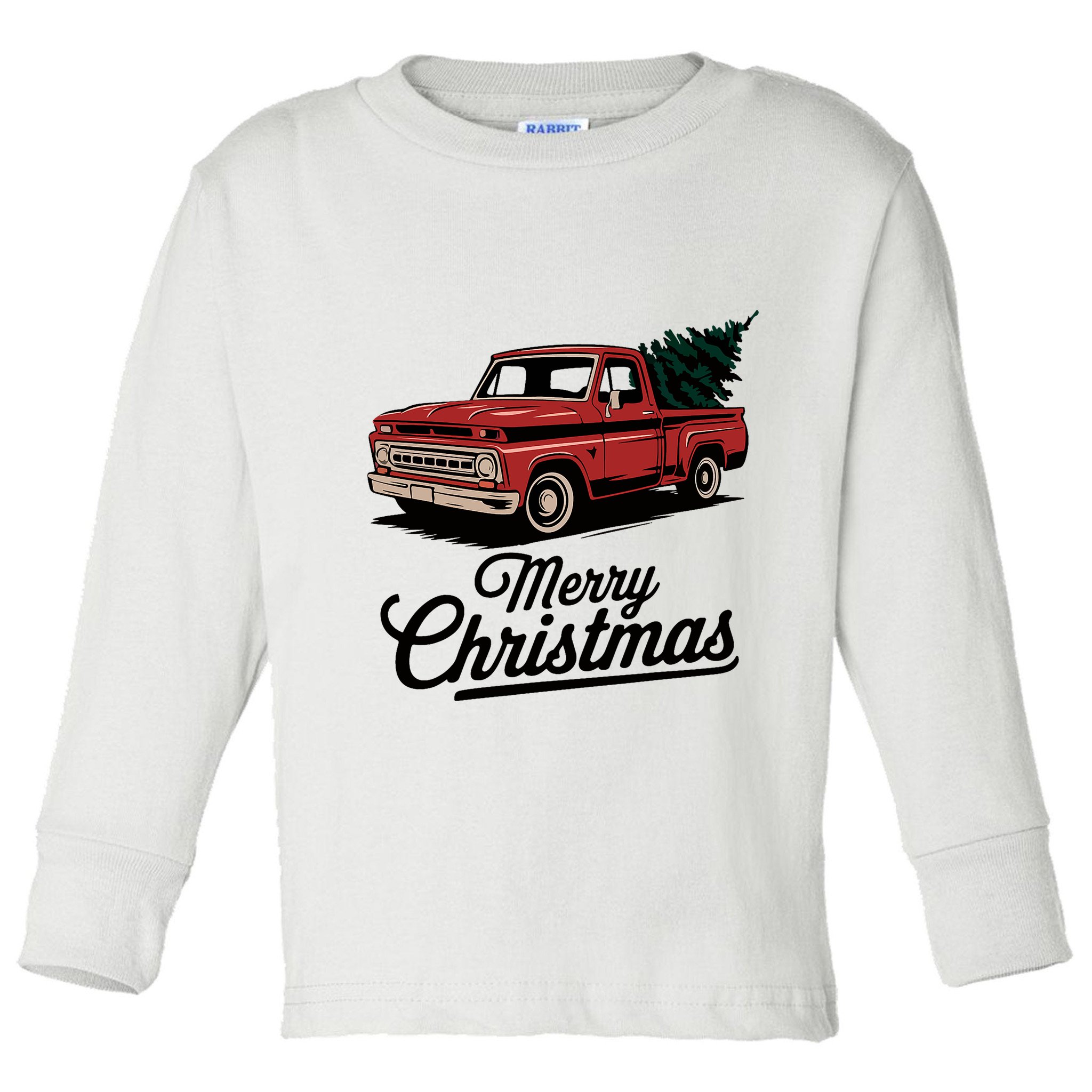 Red Pickup Truck Christmas Tree Vintage Christmas Toddler Long Sleeve Shirt