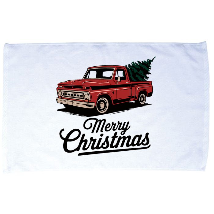 Red Pickup Truck Christmas Tree Vintage Christmas Microfiber Hand Towel