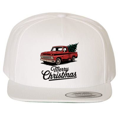Red Pickup Truck Christmas Tree Vintage Christmas Wool Snapback Cap