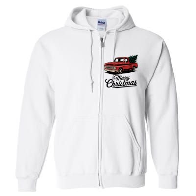 Red Pickup Truck Christmas Tree Vintage Christmas Full Zip Hoodie