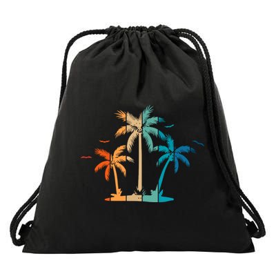 Retro Palm Tree Lover Theme Drawstring Bag