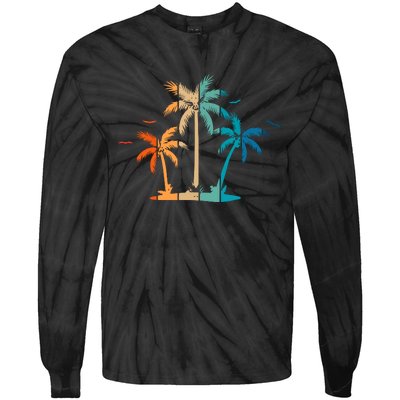 Retro Palm Tree Lover Theme Tie-Dye Long Sleeve Shirt