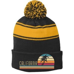 Retro Palm Trees Californian Summer Cali Beach California Stripe Pom Pom Beanie