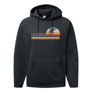 Retro Palm Trees Californian Summer Cali Beach California Performance Fleece Hoodie