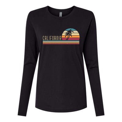 Retro Palm Trees Californian Summer Cali Beach California Womens Cotton Relaxed Long Sleeve T-Shirt