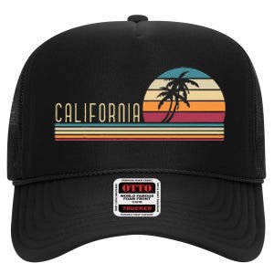 Retro Palm Trees Californian Summer Cali Beach California High Crown Mesh Back Trucker Hat