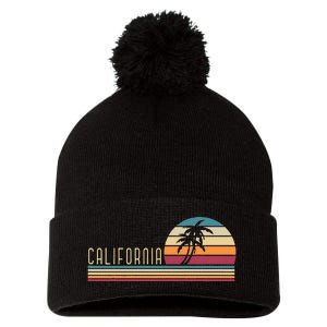 Retro Palm Trees Californian Summer Cali Beach California Pom Pom 12in Knit Beanie