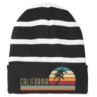 Retro Palm Trees Californian Summer Cali Beach California Striped Beanie with Solid Band