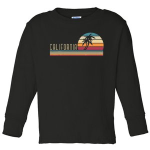 Retro Palm Trees Californian Summer Cali Beach California Toddler Long Sleeve Shirt