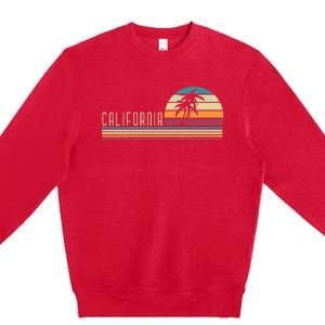 Retro Palm Trees Californian Summer Cali Beach California Premium Crewneck Sweatshirt