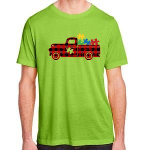 Red Plaid Truck Pickup Autism Puzzle Pieces Autism Awareness Meaningful Gift Adult ChromaSoft Performance T-Shirt