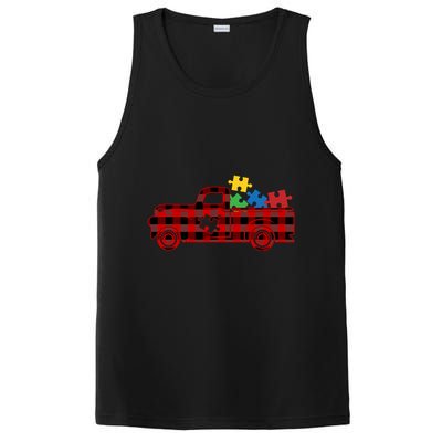 Red Plaid Truck Pickup Autism Puzzle Pieces Autism Awareness Meaningful Gift PosiCharge Competitor Tank