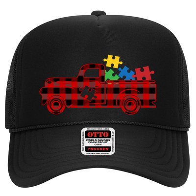 Red Plaid Truck Pickup Autism Puzzle Pieces Autism Awareness Meaningful Gift Trucker Hat