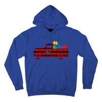 Red Plaid Truck Pickup Autism Puzzle Pieces Autism Awareness Meaningful Gift Hoodie