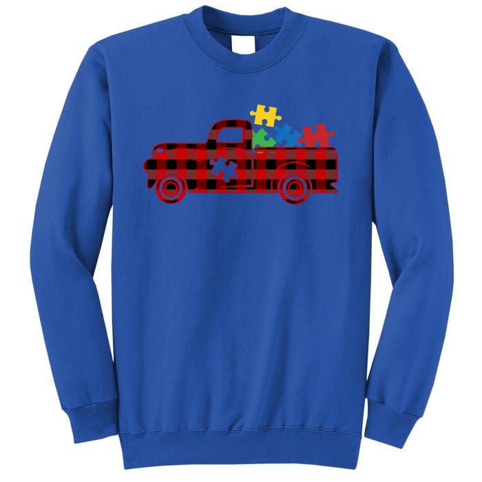 Red Plaid Truck Pickup Autism Puzzle Pieces Autism Awareness Meaningful Gift Sweatshirt