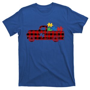 Red Plaid Truck Pickup Autism Puzzle Pieces Autism Awareness Meaningful Gift T-Shirt