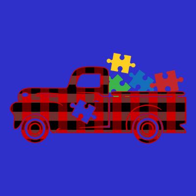 Red Plaid Truck Pickup Autism Puzzle Pieces Autism Awareness Meaningful Gift T-Shirt