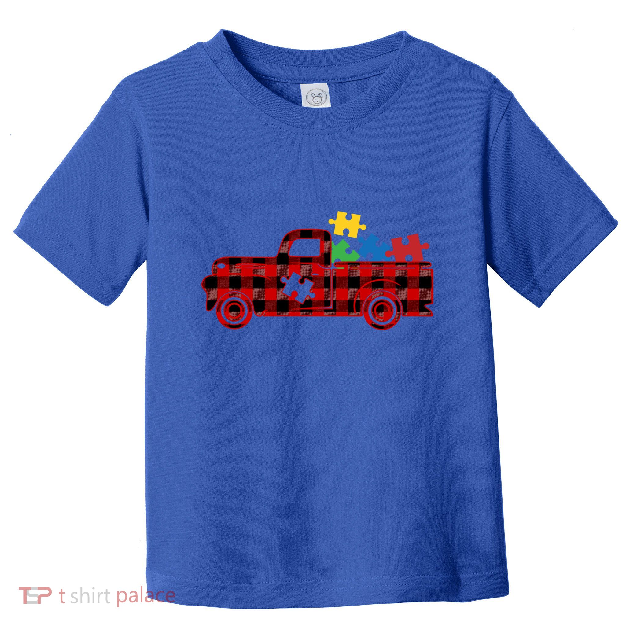 Red Plaid Truck Pickup Autism Puzzle Pieces Autism Awareness Meaningful Gift Toddler T-Shirt