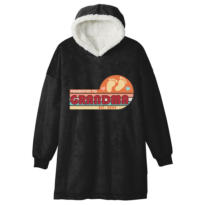 Retro Promoted To Grandma Established 2025 Hooded Wearable Blanket