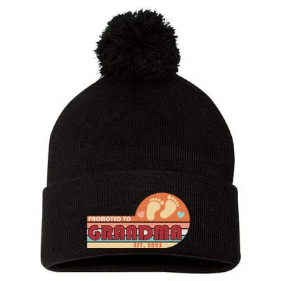 Retro Promoted To Grandma Established 2025 Pom Pom 12in Knit Beanie