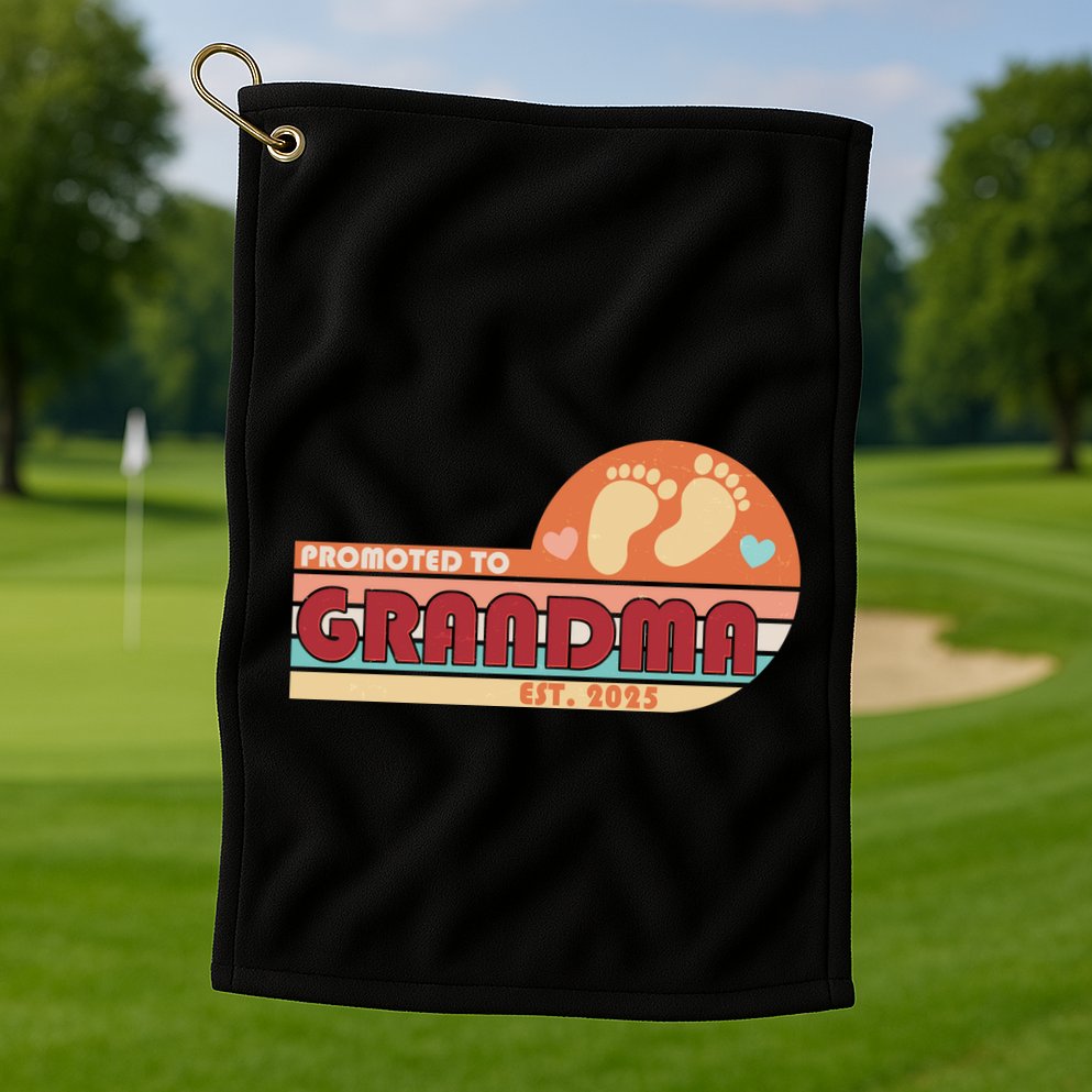 Retro Promoted To Grandma Established 2025 Golf Towel