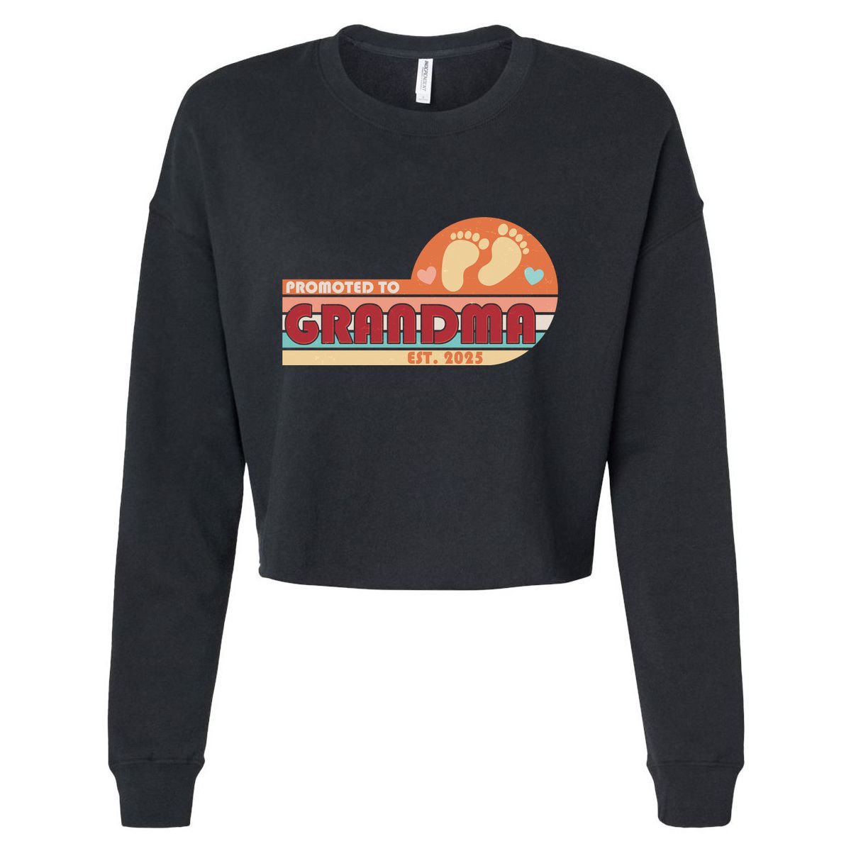 Retro Promoted To Grandma Established 2025 Cropped Pullover Crew