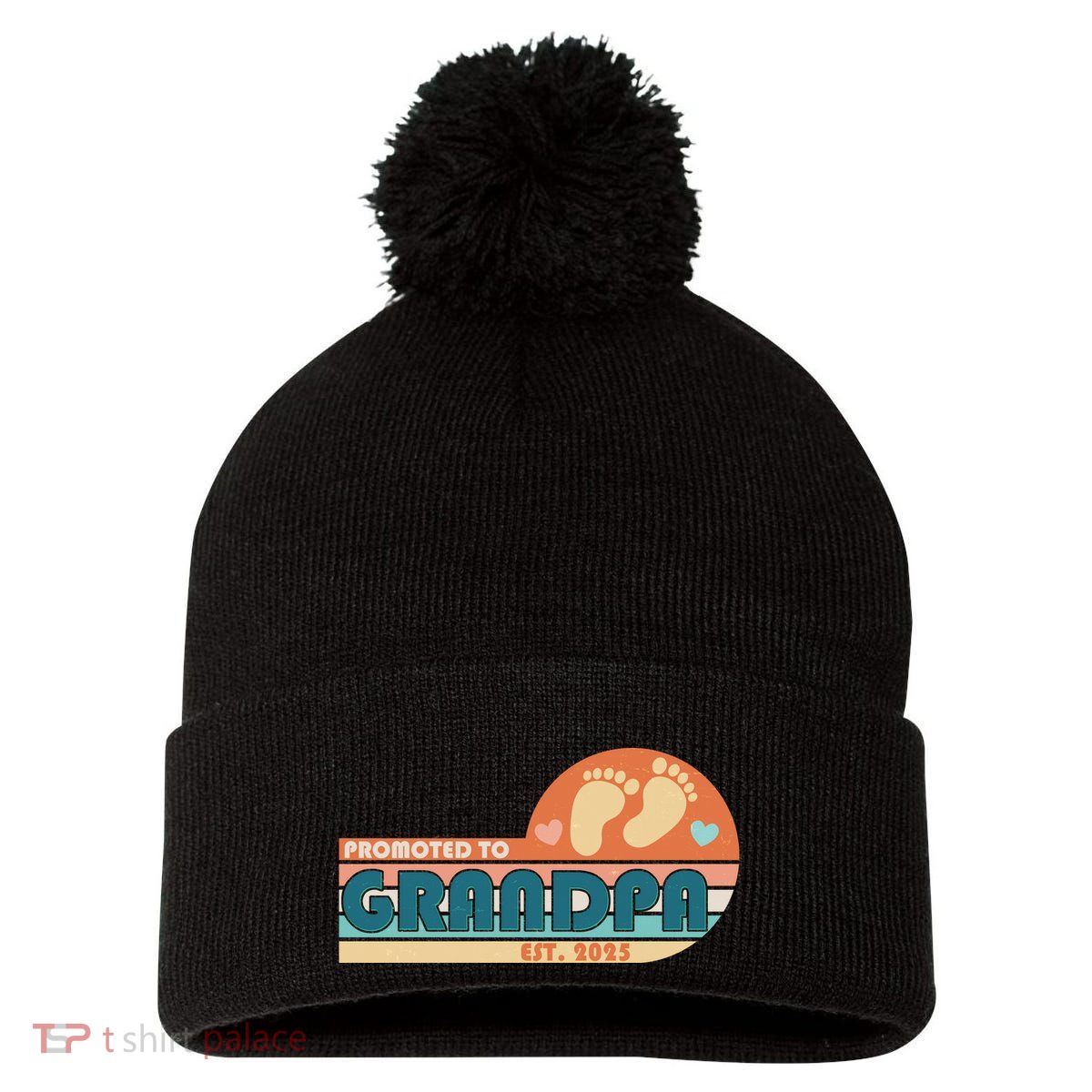 Retro Promoted To Grandpa Established 2025 Pom Pom 12in Knit Beanie