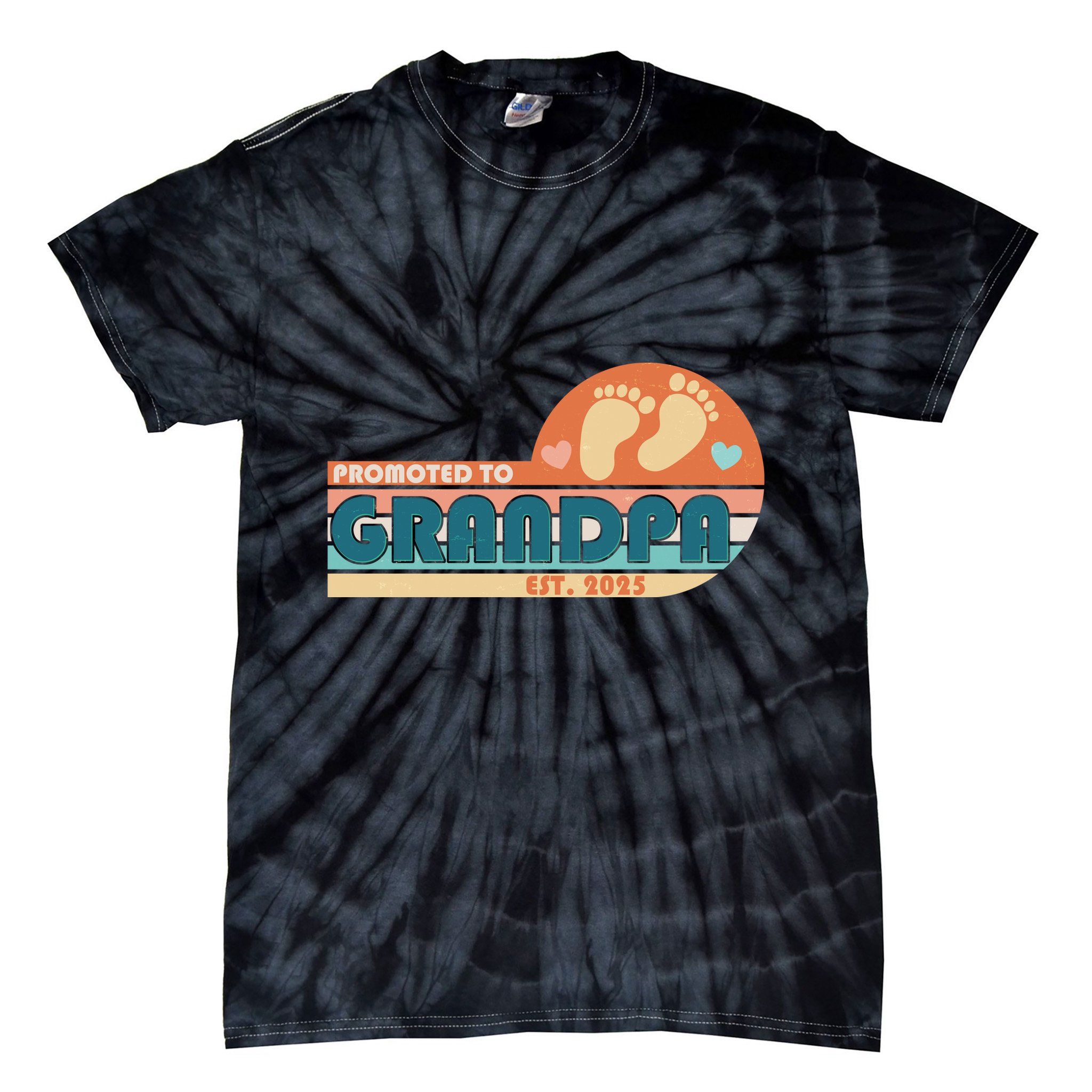 Retro Promoted To Grandpa Established 2025 Tie-Dye T-Shirt