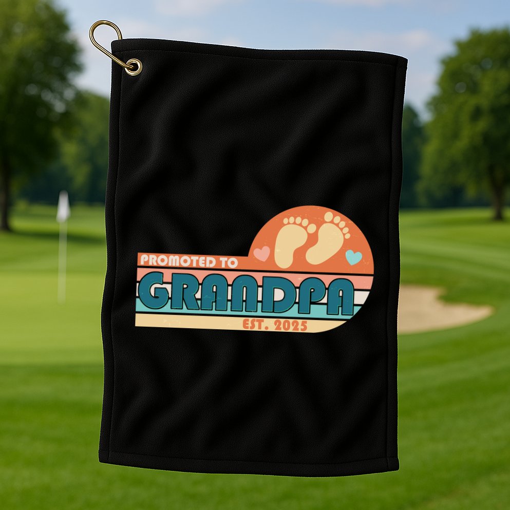 Retro Promoted To Grandpa Established 2025 Golf Towel