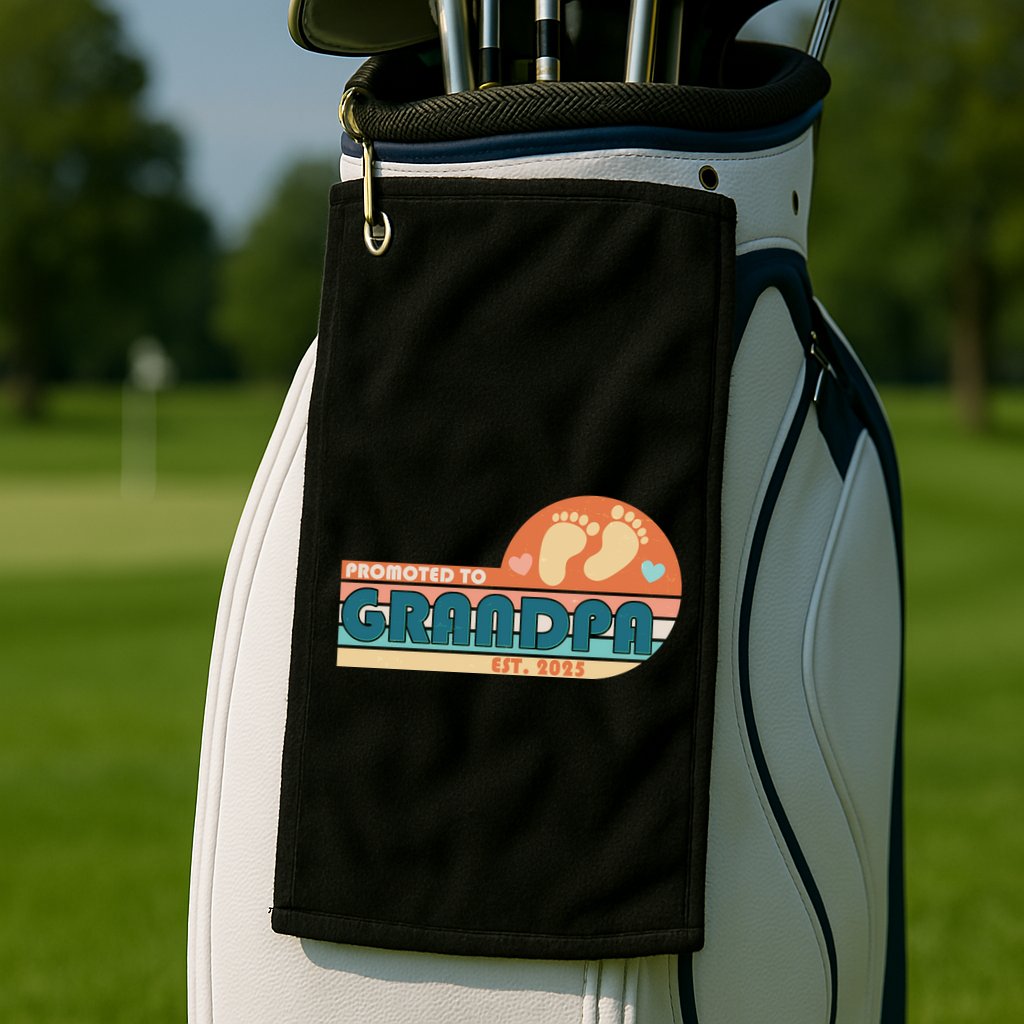 Retro Promoted To Grandpa Established 2025 Golf Towel