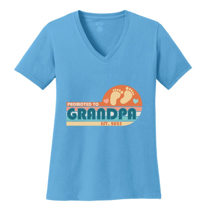 Retro Promoted To Grandpa Established 2025 Women's V-Neck T-Shirt