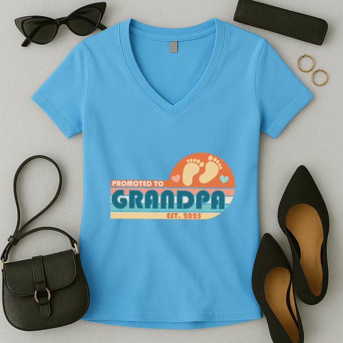 Retro Promoted To Grandpa Established 2025 Women's V-Neck T-Shirt