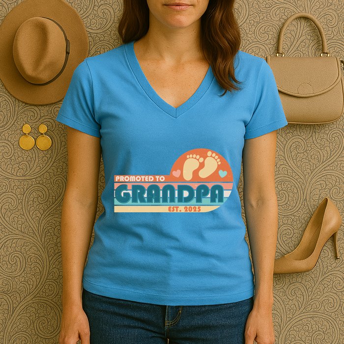 Retro Promoted To Grandpa Established 2025 Women's V-Neck T-Shirt