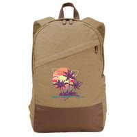 Retro Palm Trees Beach Sunset Tropical Summer Cotton Canvas Backpack