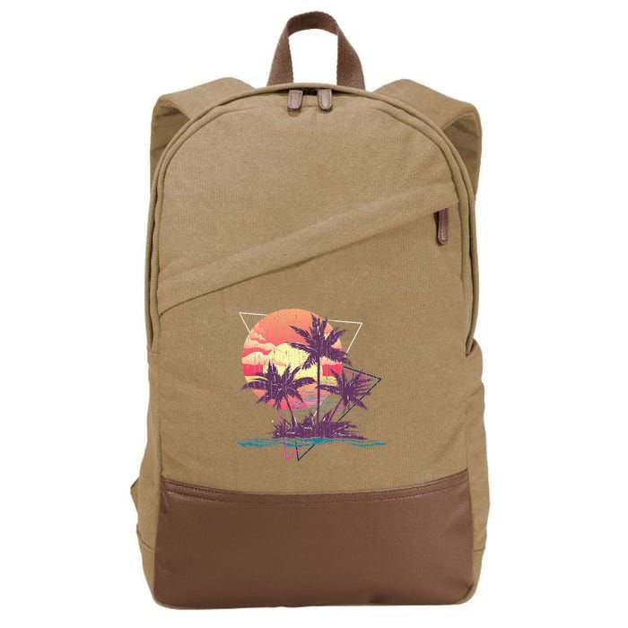 Retro Palm Trees Beach Sunset Tropical Summer Cotton Canvas Backpack