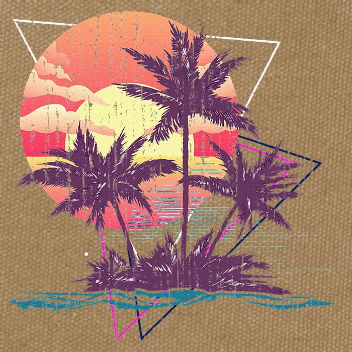 Retro Palm Trees Beach Sunset Tropical Summer Cotton Canvas Backpack