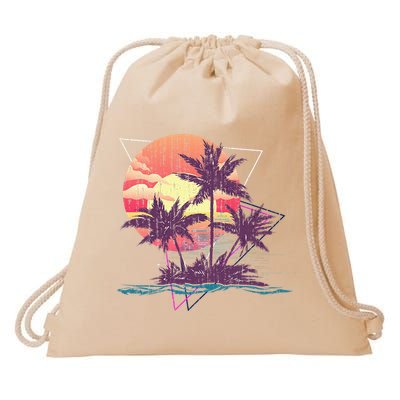 Retro Palm Trees Beach Sunset Tropical Summer Drawstring Bag