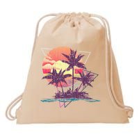 Retro Palm Trees Beach Sunset Tropical Summer Drawstring Bag