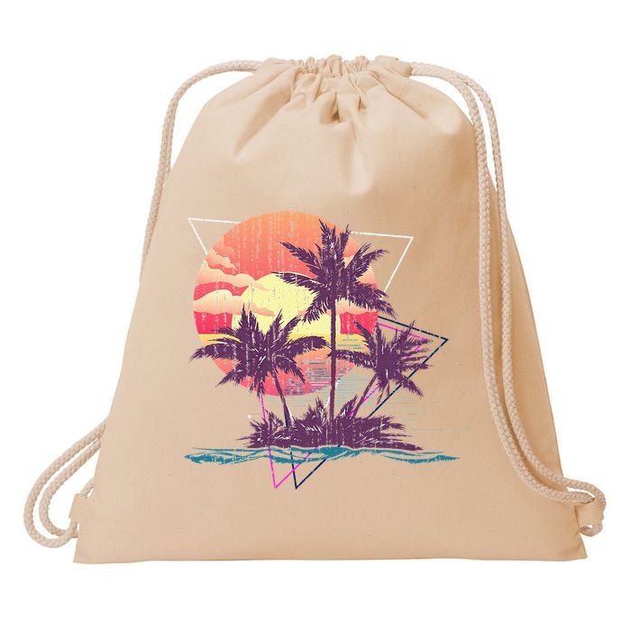 Retro Palm Trees Beach Sunset Tropical Summer Drawstring Bag