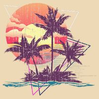 Retro Palm Trees Beach Sunset Tropical Summer Drawstring Bag