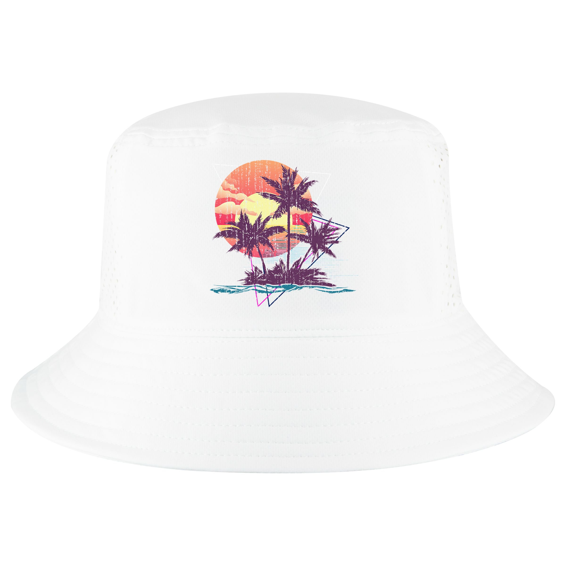Retro Palm Trees Beach Sunset Tropical Summer Cool Comfort Performance Bucket Hat