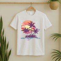 Retro Palm Trees Beach Sunset Tropical Summer T-Shirt