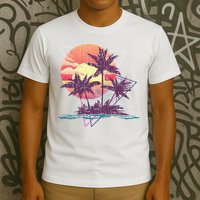 Retro Palm Trees Beach Sunset Tropical Summer T-Shirt