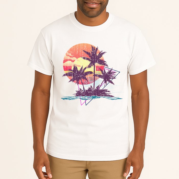 Retro Palm Trees Beach Sunset Tropical Summer Tall T-Shirt