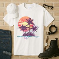 Retro Palm Trees Beach Sunset Tropical Summer Tall T-Shirt