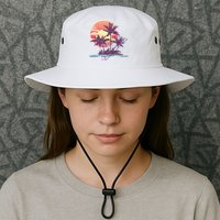 Retro Palm Trees Beach Sunset Tropical Summer Bucket Hat