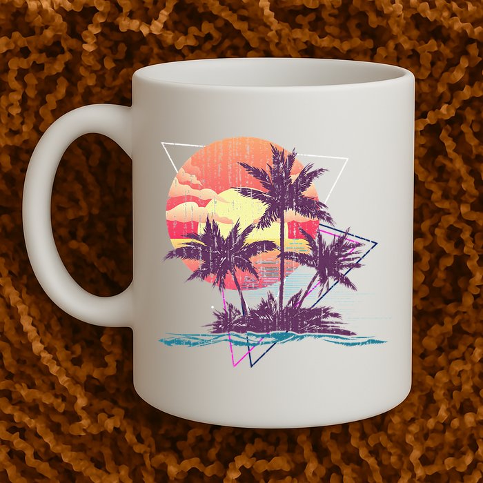 Retro Palm Trees Beach Sunset Tropical Summer Mug