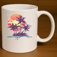 Retro Palm Trees Beach Sunset Tropical Summer 11oz C Handle Ceramic Mug